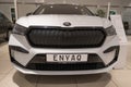 new white electric Skoda Enyaq electric car, Czech EV manufacturer, Volkswagen AG in showroom, Green Mobility, technology in
